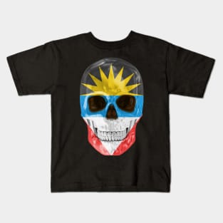 Antigua And Barbuda Flag Skull - Gift for Antiguan or Barbudan With Roots From Antigua And Barbuda Kids T-Shirt